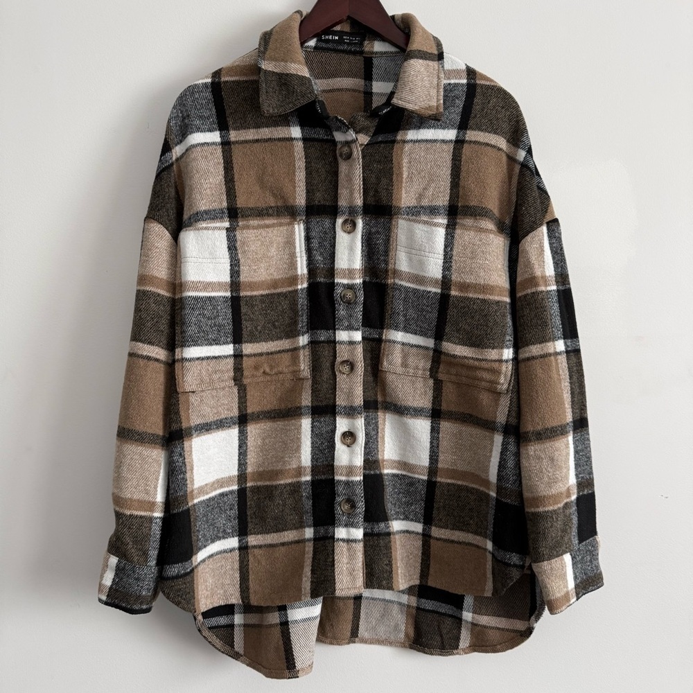 Checkered Shacket in Brown and Black